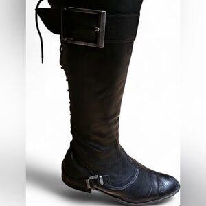 Regard Leather Vintage Lace Steampunk Victorian corset tie Knee-High Boots Black